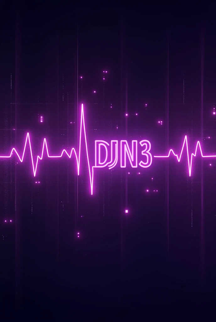 An ECG line of a heartbeat but Instead of the beat it shows the name “DJN3” in capital letters inside of the wave with a violett vibe and there’s much going on