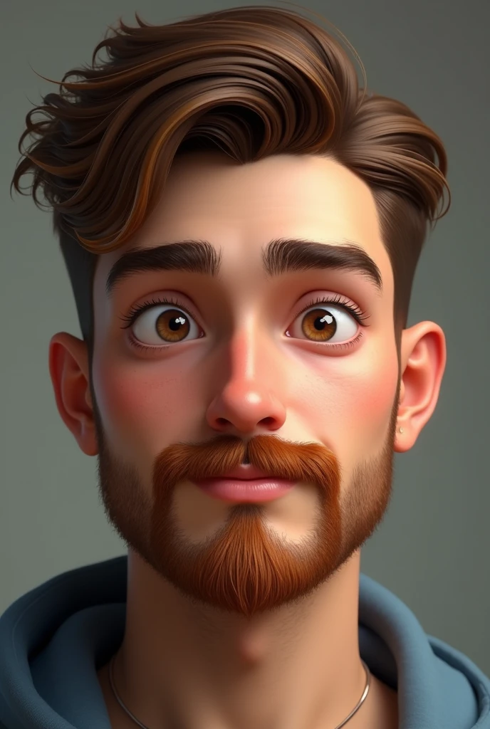 You can create the image of a brown-haired boy,with light brown eyes,and with a mustache of colors interspersed with brown and blonde,and with a reddish brown beard of approximately 20 years?and that he only has a goatee-like beard and a mustache