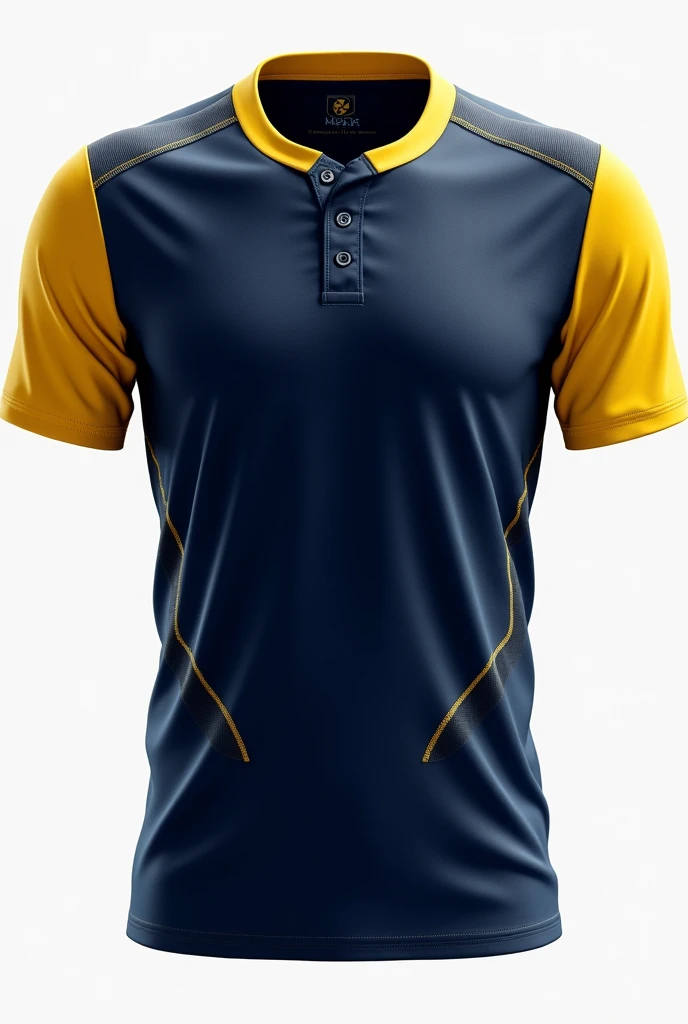 Create a jersey in standard looking and design in good shape something look like dark blue and yellow colours