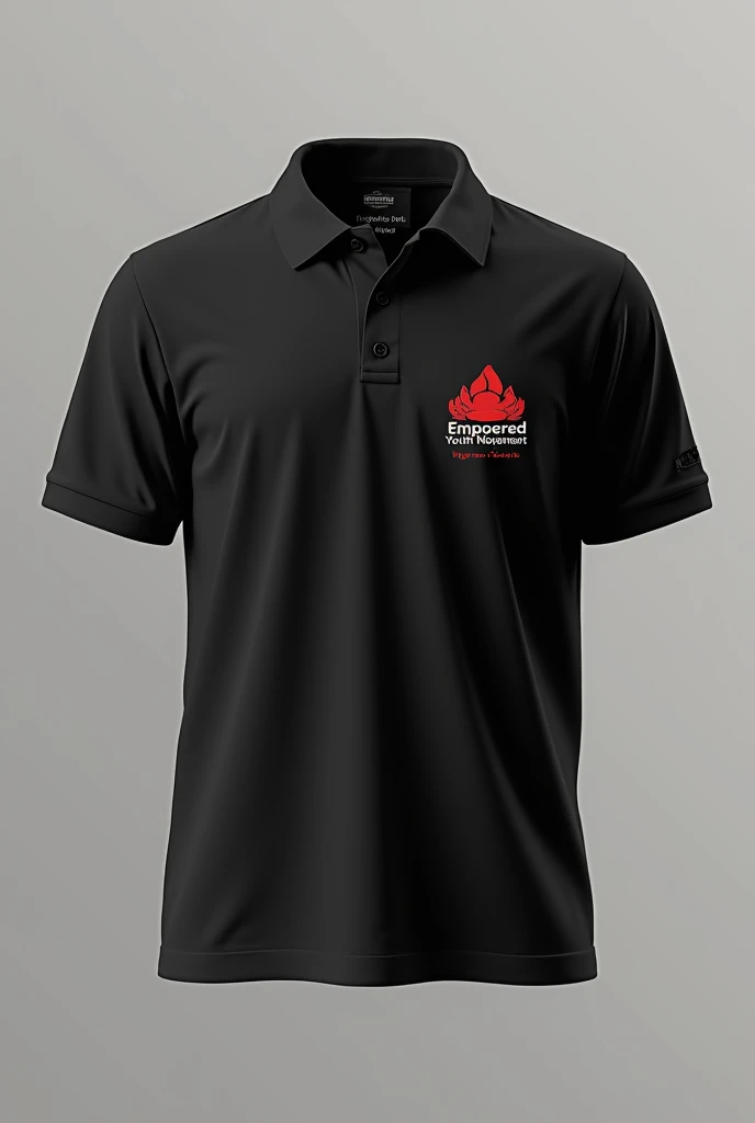 Make me a polo shirt with the logo (EMPOWERED YOUTH MOVEMENT) the logo should be red and the polo black with white, that the logo is embroidered