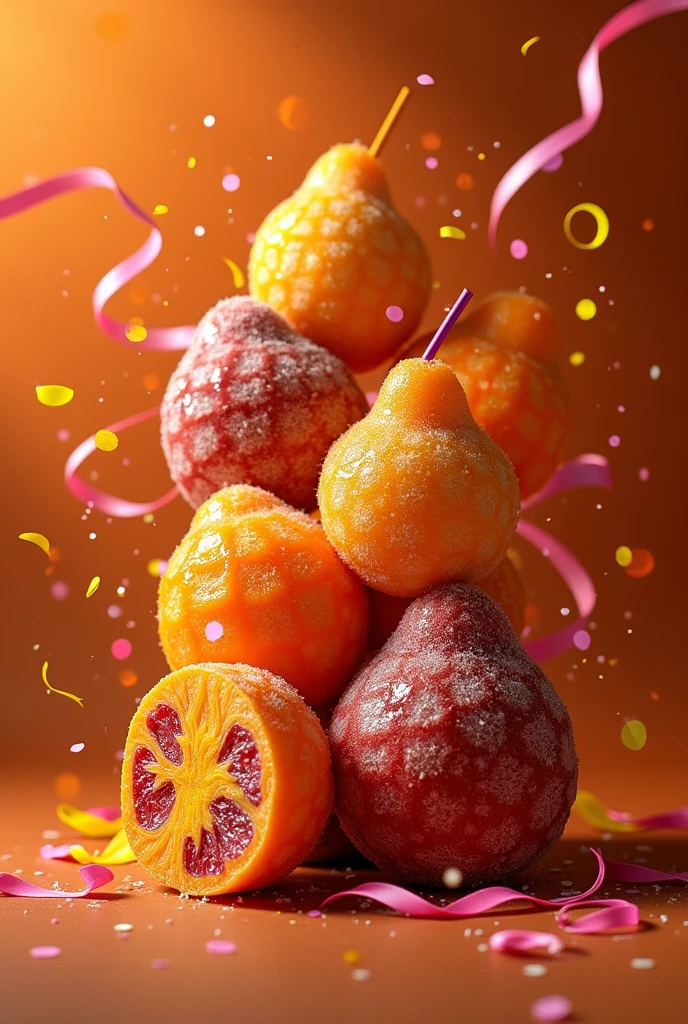 diferentes tipos de sweets de tamarindos, sweets, colored ribbons, as a trademark, confetti, brown colors, brown