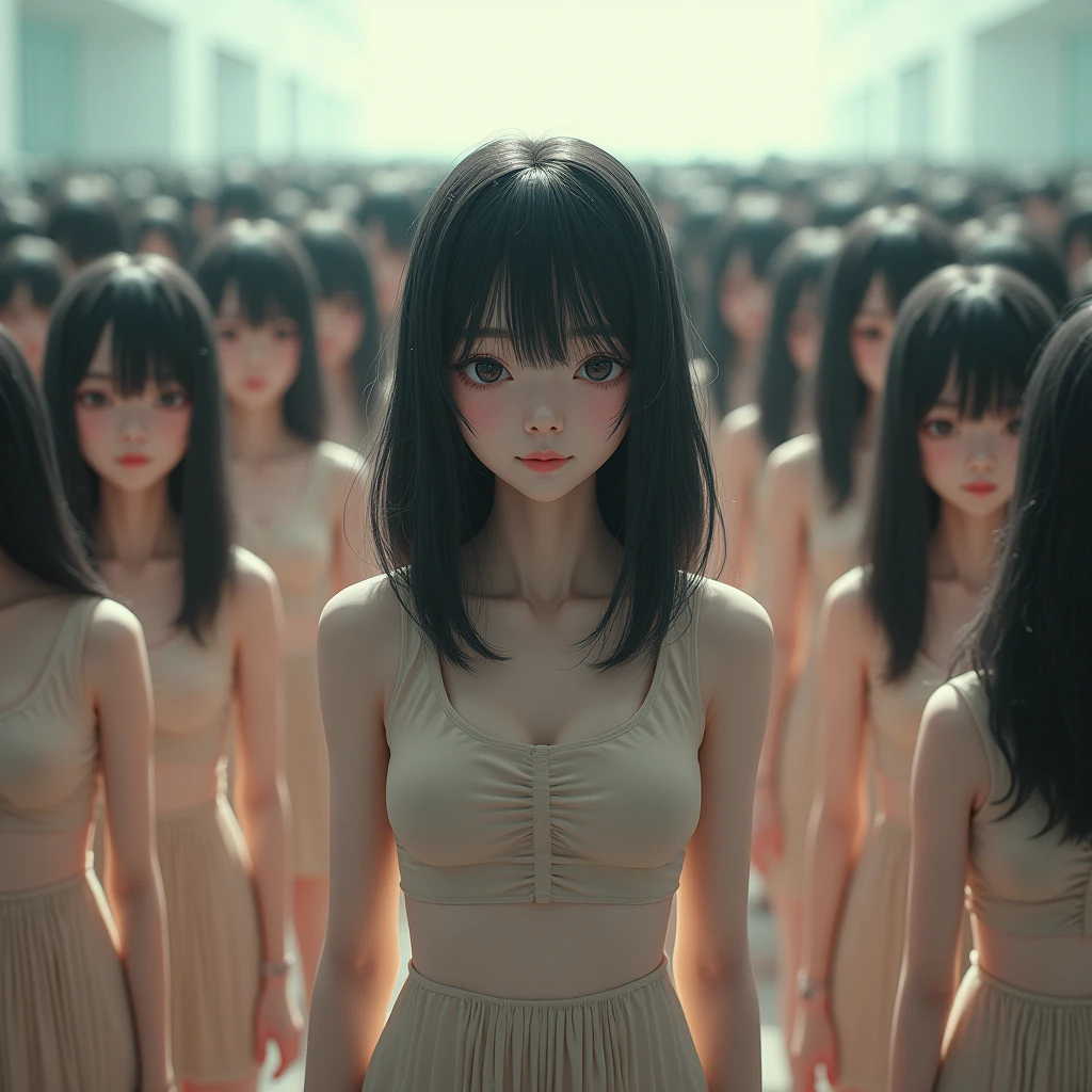(((((Japanese Clone girls=Myself)))))), (((Best Super High quality Myself Clone girls Raw Photography Art))), (16K, Highest quality, Ultra-high resolution, RAW Photos), (((It's so unrealistic., With unparalleled depiction, With an unfathomable sight, An unprecedented and shocking worldview, Clone girls in a world of mass reproduction, Ultra-realistic))), (((Japanese, woman, 20yo, Saito-Asuka))), (Small face, ((Thick black hair, Semi-long hair))), ((V-neck short-sleeve dress)), (((((Very detailed美しい女体, Accurate body structure, Very detailed完璧な, Super busty body with very large breasts, Clearly emphasizes cleavage))))), (((Dark Eyes, Mature face, Cute Smile, A gentle gaze))), (((Her happy and smiling expression is so cute))), ((((((((Very detailed分身増殖描写, ((1girl→Myself cloning→1,000,000,000,000,000,000,000,000,000,000,000,000,000,000,000,000,000,000,000,000Myself Clone girls)))))))))), ((((((((Very detailed, The precise depiction of the proliferation of Myself Clone girls, ((With the perfectly identical bodies of Myself clone girls, With the exact same face as the Myself clone girls, With the exact same hairstyle as the Myself clone girls, In the exact same clothes as the girls who are my clones, Perfectly the same height as the Myself clone girls, Super big breasts, just like the Myself clone girls)))))))))), (((Myself clone girls only))), (((Very detailed depiction, (A group of Myself clone girls hugging each other, A large gathering of Myself clone girls, Fun conversations among crowds of Myself clone girls, A fun conversation among a crowd of Myself clone girls, Let's have some lovey-dovey sex with a crowd of Myself Clone Girls!, Multiple Myself clone girls walking together in a crowd, turn around, The approaching crowd of Myself)))), (((Everyone looks at the camera))), (((Unbelievably crowded, Transcendent Myself clone girls intimately, Countless Myself clone girls surround you in 360 degrees))), (Bright, soft sunlight), (((Very wide field of view, Very detailed, Detailed ultra-perspective depiction with clear depth, super wide view))), (((((Where the huge crowd of over tens of millions of Myself groups come together))))), (((Very photographic and detailed depiction, Myself clone girls will multiply infinitely and fill the surroundings from one side to the horizon with their bodies tightly packed together without any gaps., A scene of endless Myself clone girls, giving a happy vibe.))), (Focus on the average value of the image)