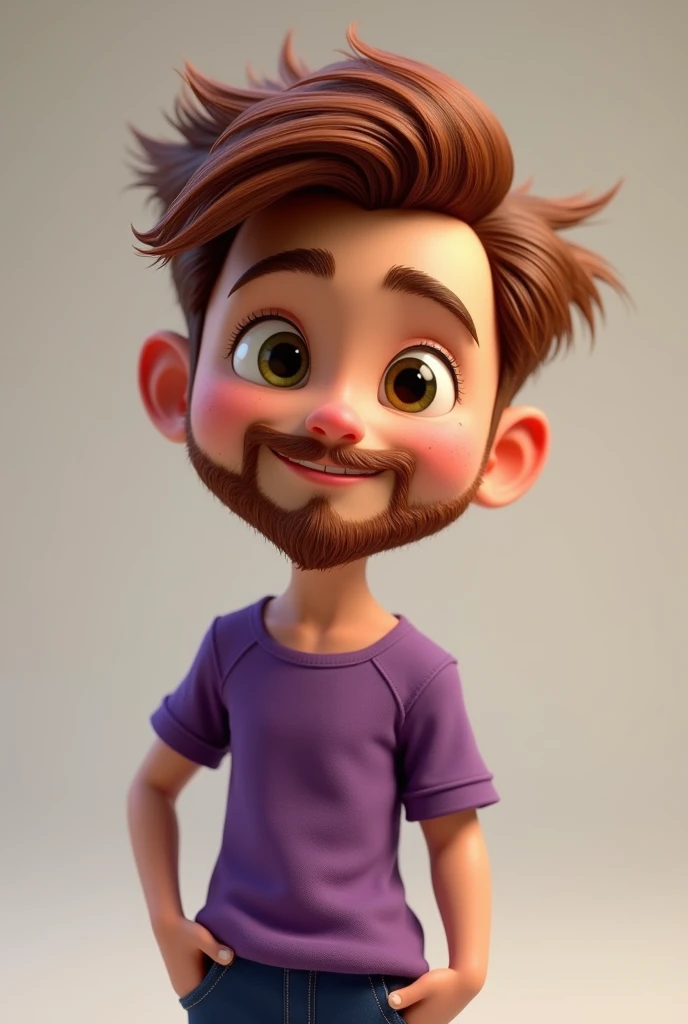 I want to create a Disney boy, This boy is gringo, He is tall and has brown hair., He doesn&#39;t have much hair, He has a red beard, he has a trimmed beard, He has a purple shirt and blue pants, His eyes are brown with green. And he has a mole under his left eye 