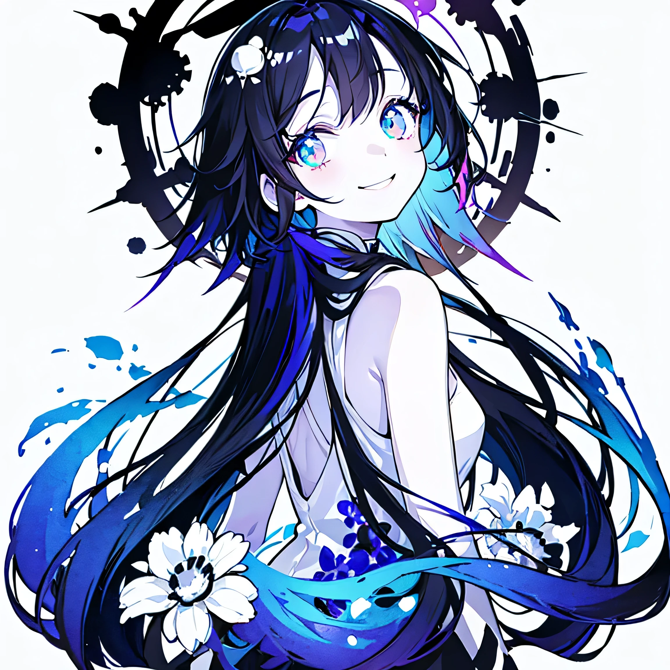 (Very bright:1.1), White Background, [1 person:7], (Tilt your head:1.2),smile、 ([sketch|watercolor \(Moderate\)]:1.15), (Inkblot:1.1), (pale:1.2), Vector Trace, Gradient Blending, look back、Bright colors,((colorful))、flower、 that&#39;wonderful, Very detailed, Complex, (Very low contrast:1.4)、My Favorite Child、Ai Hoshino,Bunny hair clip、Stars in my eyes