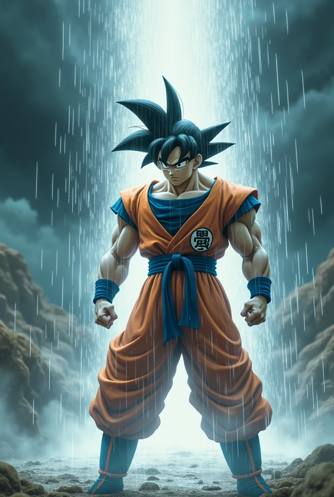 Goku is hit by white rain