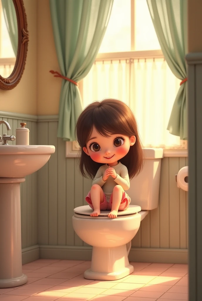 Cute girl sits in the toilet  