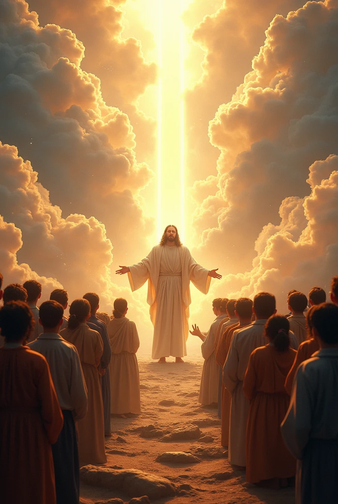 All the people is bowing down in front of God Jesus in heaven
