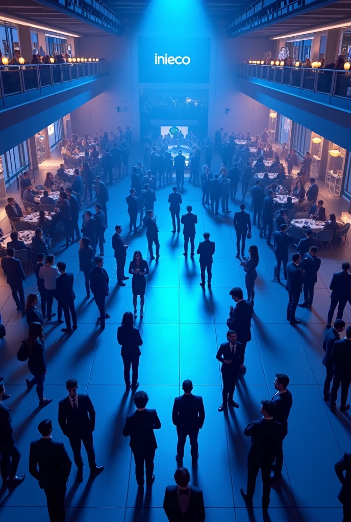 party of the company “INIECO.” with dark blue color. empty space in the center and bustling surrounding