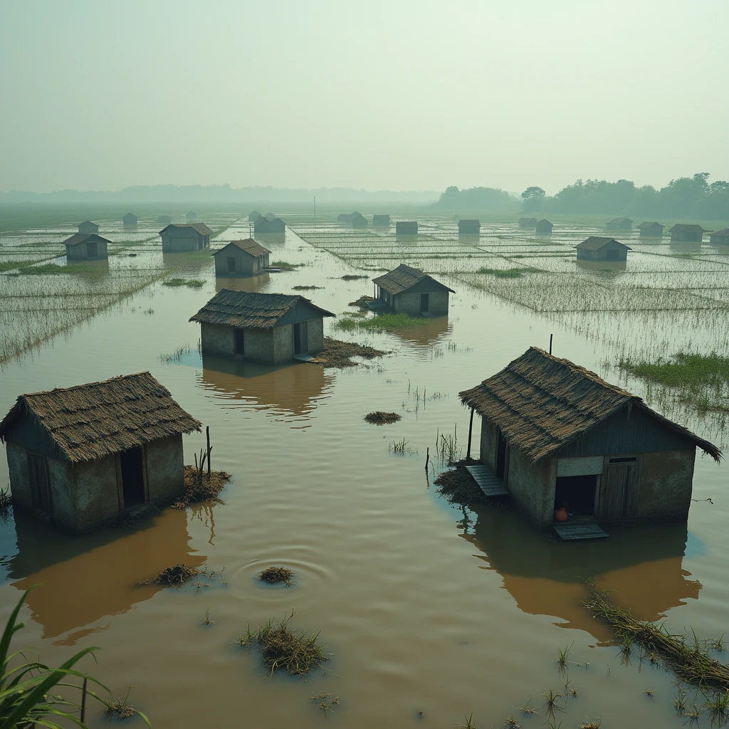 Bangladesh  Flooded houses, crops.