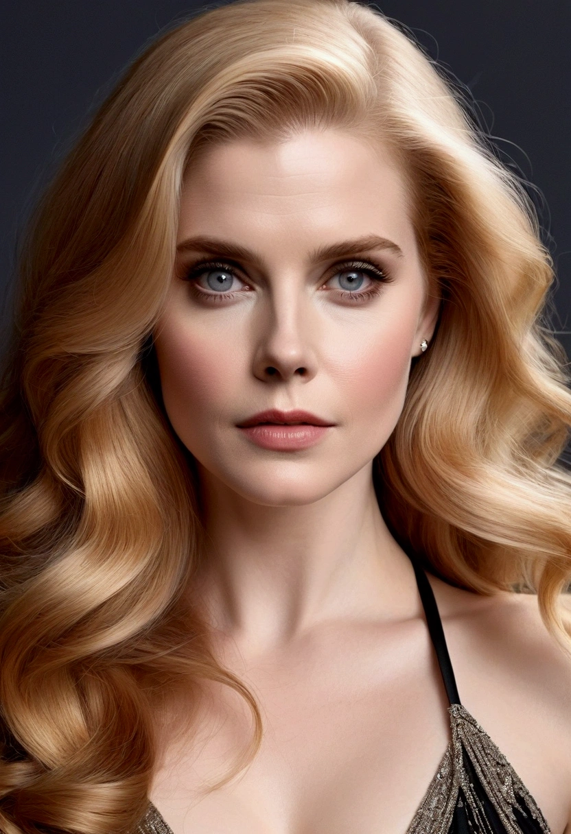 HYBRID FACE BETWEEN HELENA KAMPOURIS AND AMY ADAMS, VERY PALE SKIN, HIGH CHEEKBONES, ROSY CHEEKS, MENTAL FORAMEN, GORGEOUS LIPS, GRAY EYES, LONG BLOND HAIR, DIFFUSED DAYLIGHTS ON FACE, BLACK CACKGROUND, MASTERPIECE