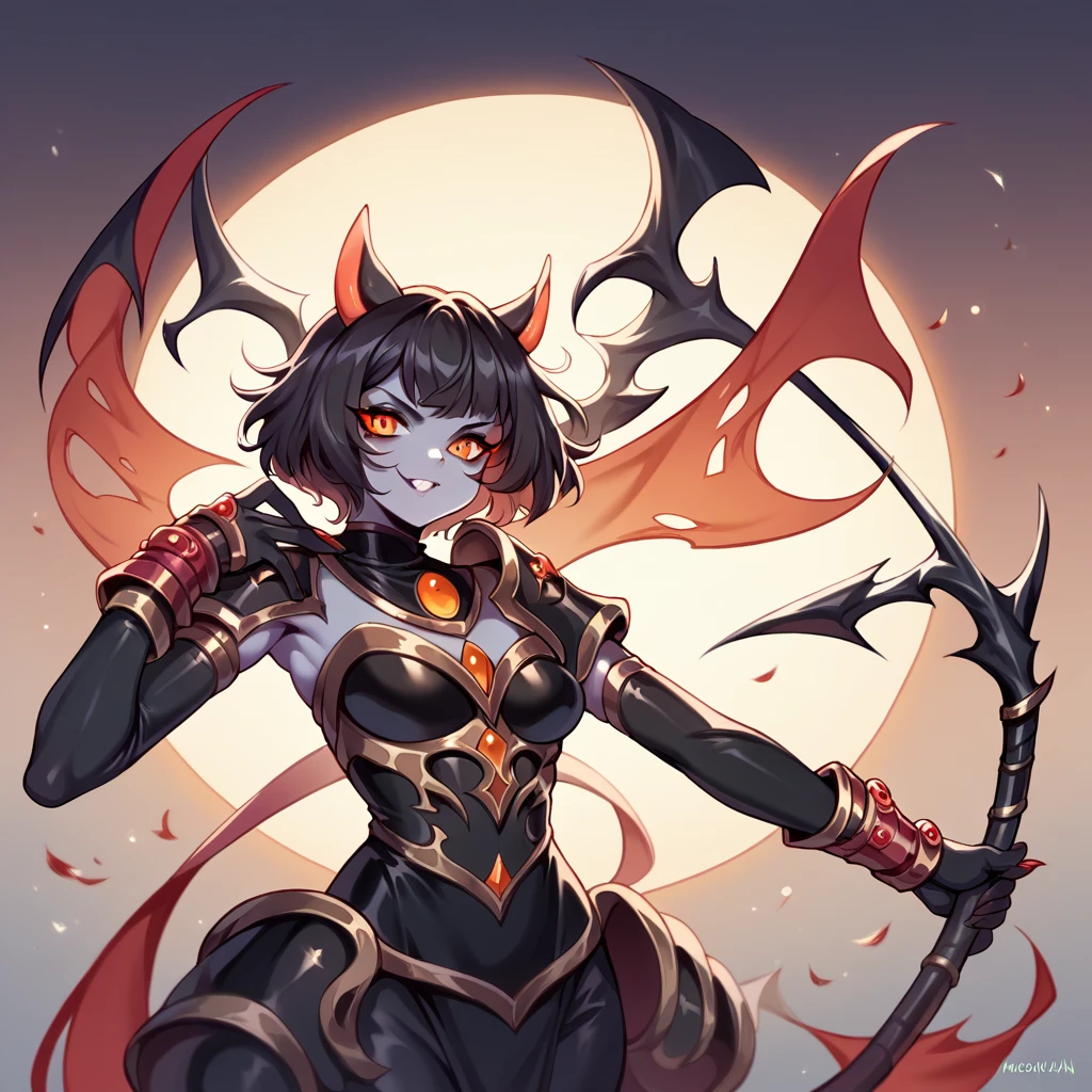 michikochan, score_9, score_8_up, score_7_up, score_6_up, Evil Mouse, with ebony black fur and medium-orange eyes in demonic armor