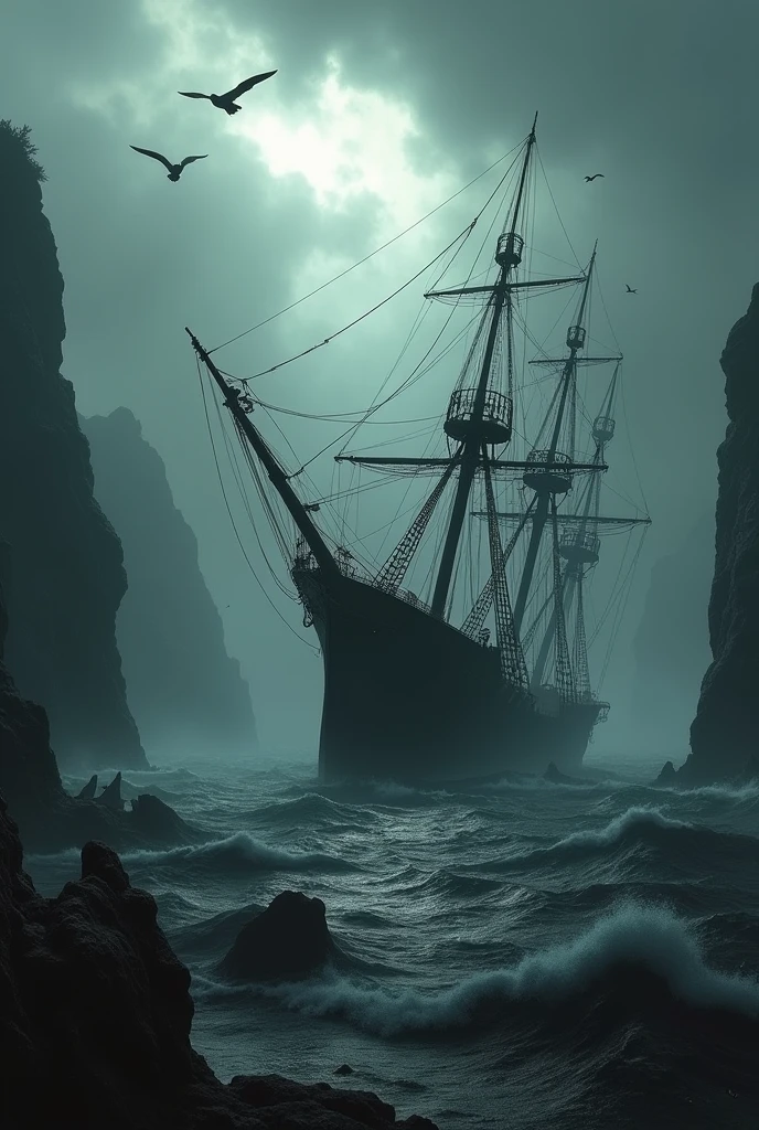 Spawns a sinking ship in a dark and gloomy landscape