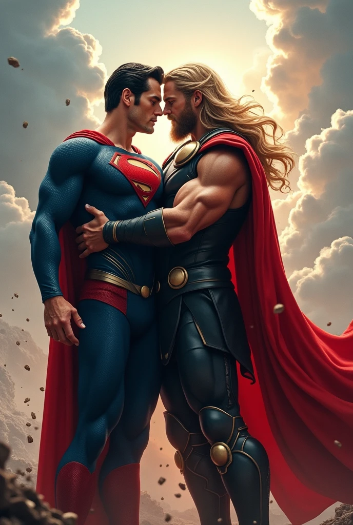 Superman hugging Thor

