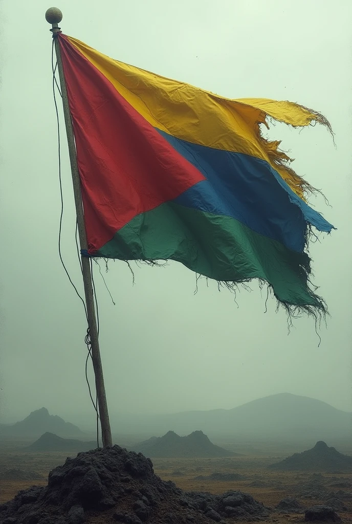 Poor red blue and yellow flag death hunger