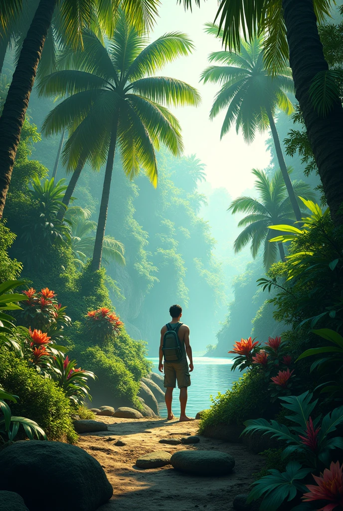 I want a tropical image that is not on a beach or in the sea