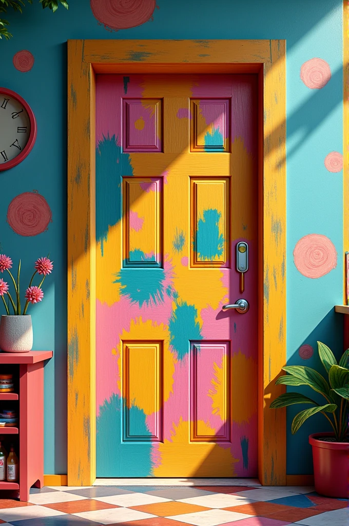 A door decorated with paint coats that inspires kids to work