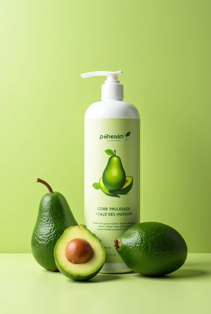 Avocado shampoo or hair product called palhealth in Spanish, HORIZONTAL IMAGE