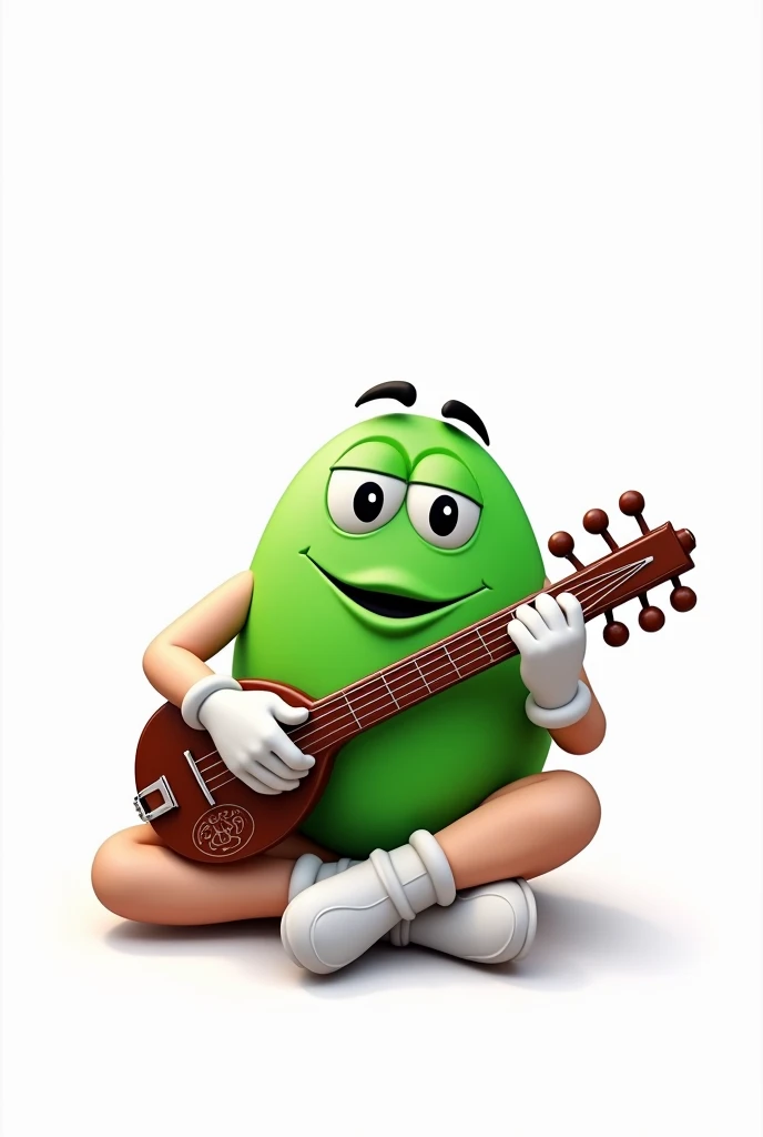 white background, M&M verde tocando sitar