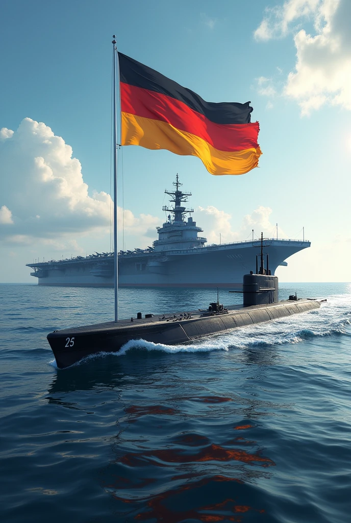 German aircraft carrier and submarine with flag