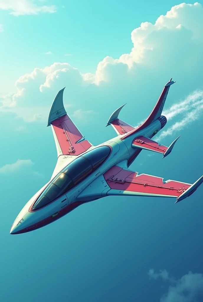 create a blue flying boat, with red wings 