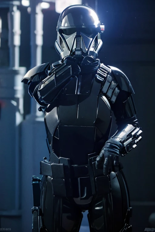 girl, star wars Deathtrooper, big thighs sexy teenth helmet, doing sexy pose