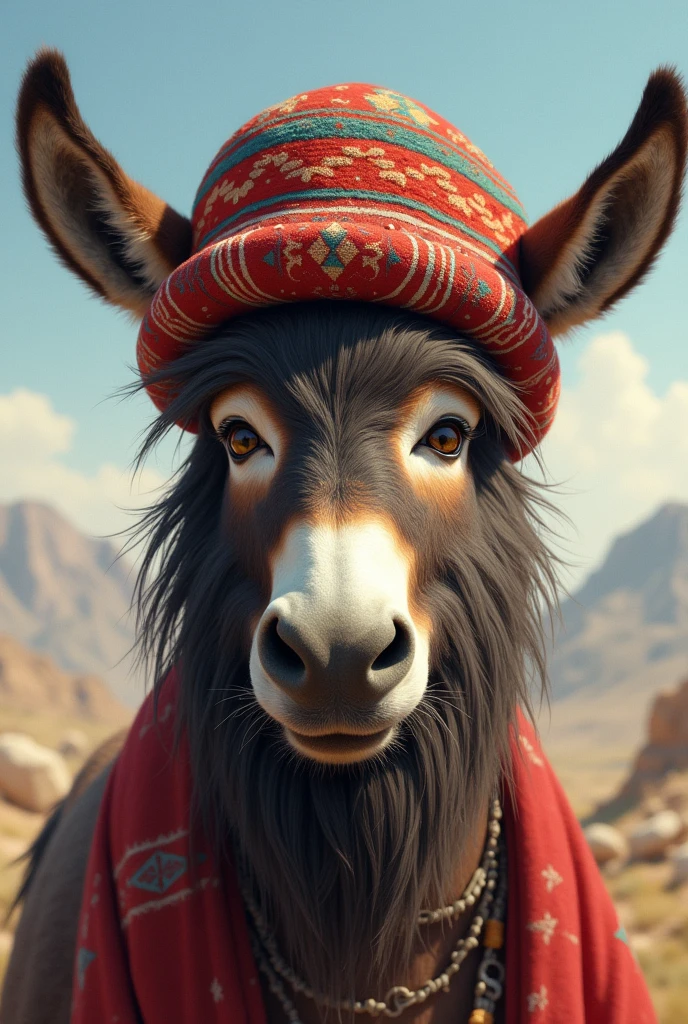 Donkey with beard and afghani cap