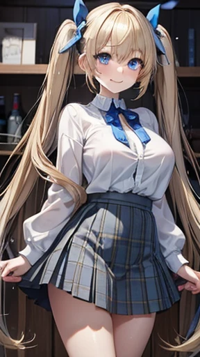 Masterpiece, Best Quality, Official Art, (Highly Detailed CG Unity 8k wallpaper), Detailed background, (Hands by Guido Daniele: 1.1), Feet outside the frame, First person perspective, 1, Attractive and perfect beautiful woman, Schoolgirl, JK, high school girl uniform, summer, sunlight, blue sky, sunflower, wind blowing strongly, optimal ratio of four fingers and one thumb, ( curvaceous), ( White thighs: 1.12), ( Brown Long Hair: 1.12), (Ahoge: 1.13), (High Ponytail: 1.12), (Green Eyes: 1.13), Look at the Beholder, Big, (cleavage), Beautiful Face, (Blush: 1.11), (Smile: 1.11)