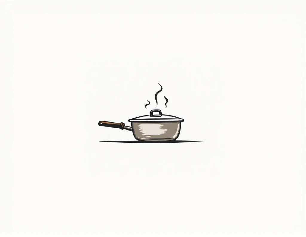 a kitchen themed logo called thermocook, with a drawn pan,white background and black font