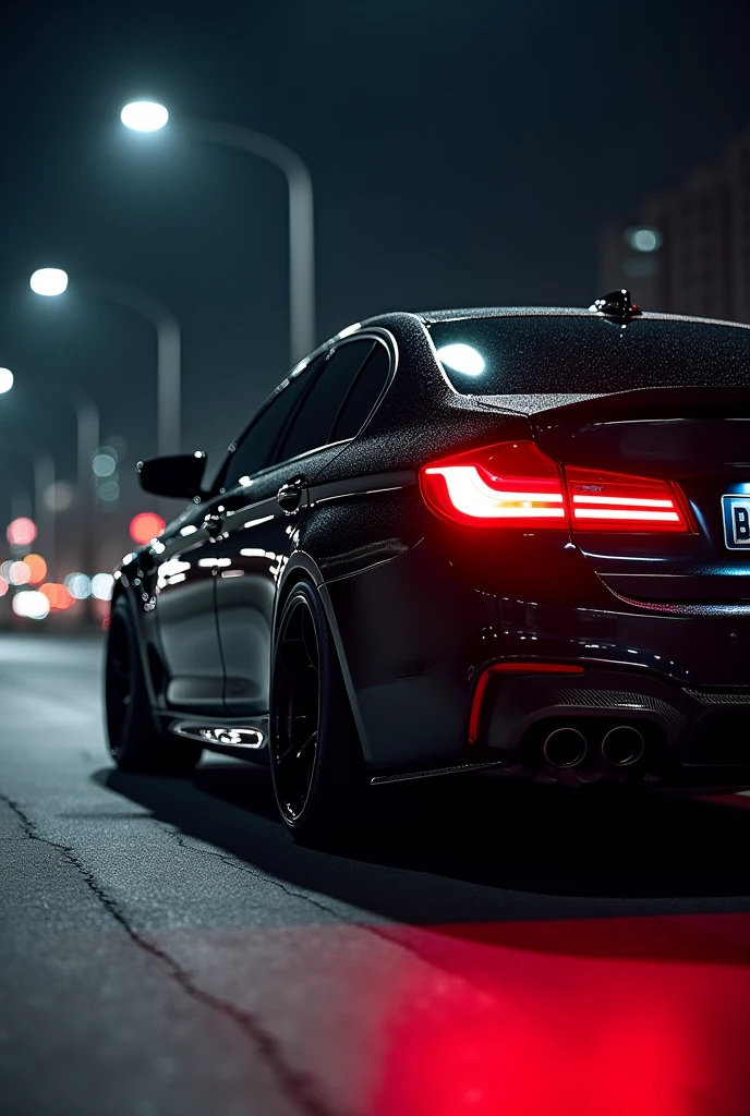 Bmw m5 f87 black at night red lights

