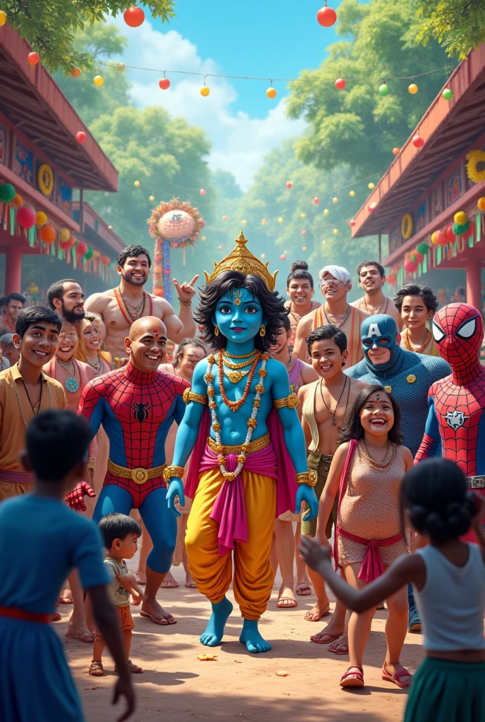 Krishna Janmashtami festival background kerala image Spider-Man and Ben 10 and captain America & all cartoon characters