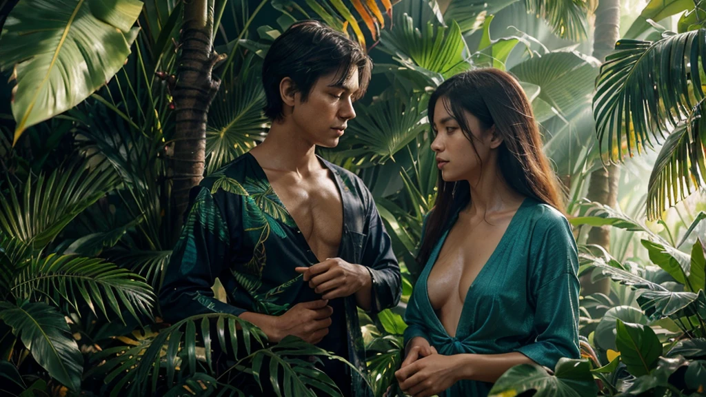 Description: Create an exquisitely stunning, photorealistic depiction of a pair of exotic Amazonian birds, like macaws and toucans, perched on a branch in the heart of the rainforest. Capture the richness of colors and detailed texture of their feathers, with vibrant shades of blue, red, greens and yellows. The environment should include a lush jungle landscape, with large tropical leaves, bright flowers like orchids and bromeliads, and a soft mist that adds a mystical touch to the scene. Natural light filters through the dense canopy, creating flashes of light that illuminate the birds and surrounding vegetation.
The style should be a hybrid of realism and fantasy., with minute details and saturated colors that enhance the natural beauty of birds and their habitat. The background should have a soft multi-color gradient, with a clear sky at sunset that emits warm and magical tones. Inspired by the mastery of Katsuhiro Otomo, Yoshitaka Amano, Makoto Shinkai, and Lois van Baarle, This image should combine elements of conceptual art, fantasy illustration and digital painting, Maintaining sharp focus and a smooth finish that highlights the scene like a moving magic painting.
Make sure the composition is in a panoramic format 16:9 for a 1920x1080 monitor wallpaper, Maximizing visual impact and capturing the serenity and magic of the Amazon in all its splendor.