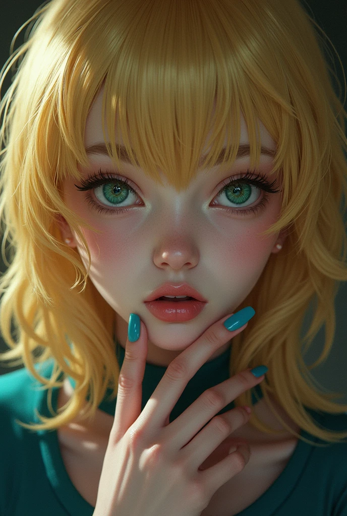 chifuyu_matsuno, blonde hair, green eyes, Nails painted blue 