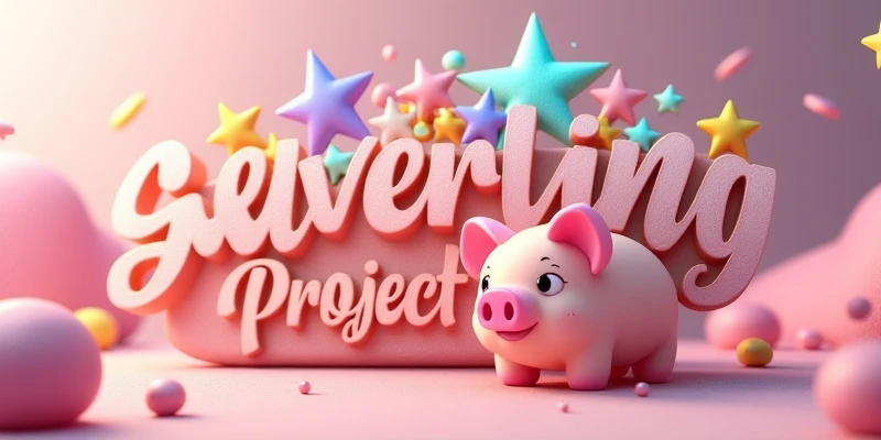 3D Stars with "SiverLining Project" name below cute, Big text, with cute pig