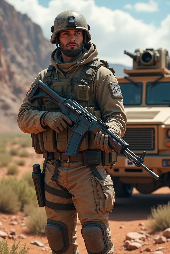 A Soldier with a Kalashnikov Next to a
