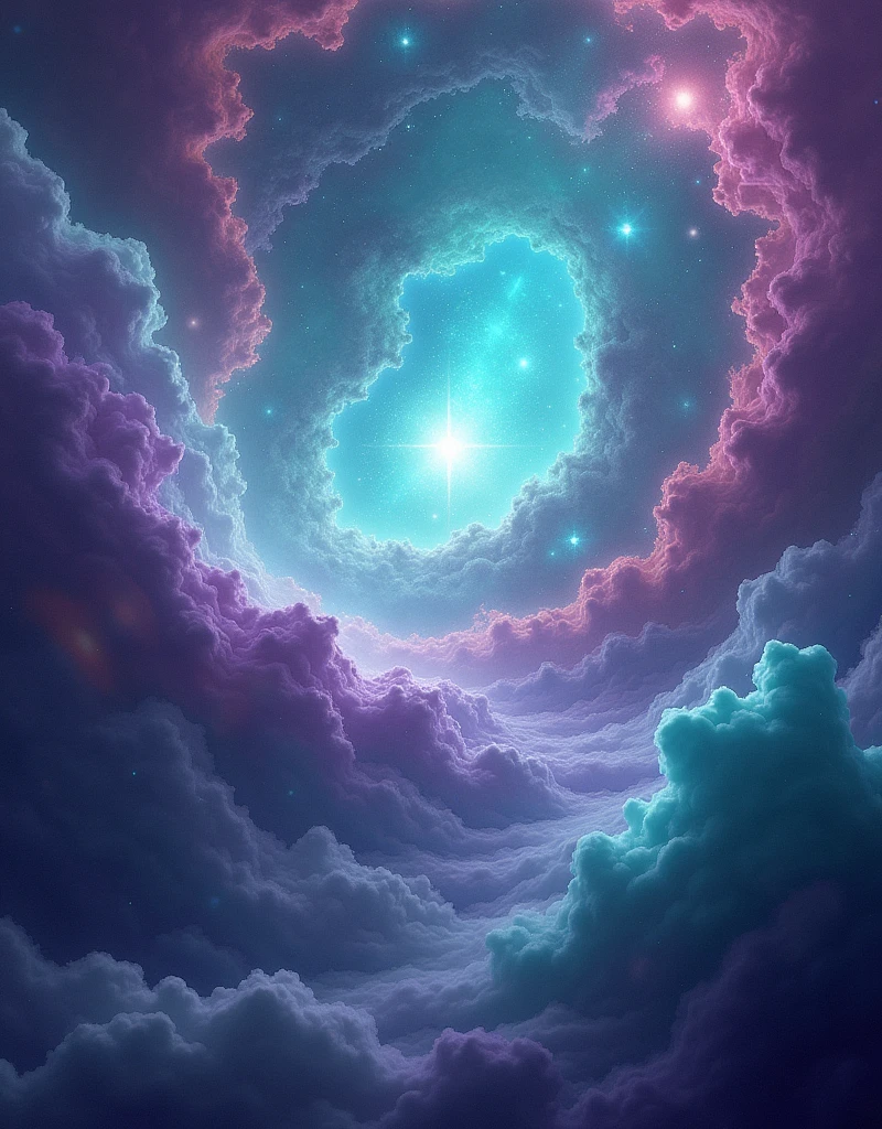 Create a turquoise galaxy background with purple