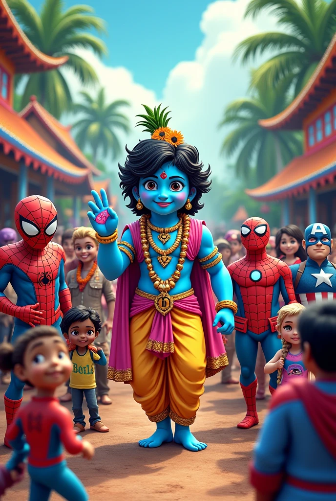Krishna Janmashtami festival background kerala image Spider-Man and Ben 10 and captain America & all cartoon characters
