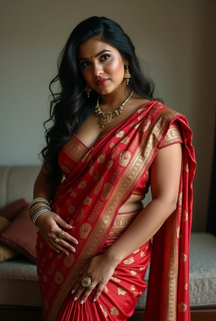Hot girl with 37 size boobs and 26 size waist and 35 sized ass show her boobs and ass in a saree and streching her legs body have to be medium to large size body size