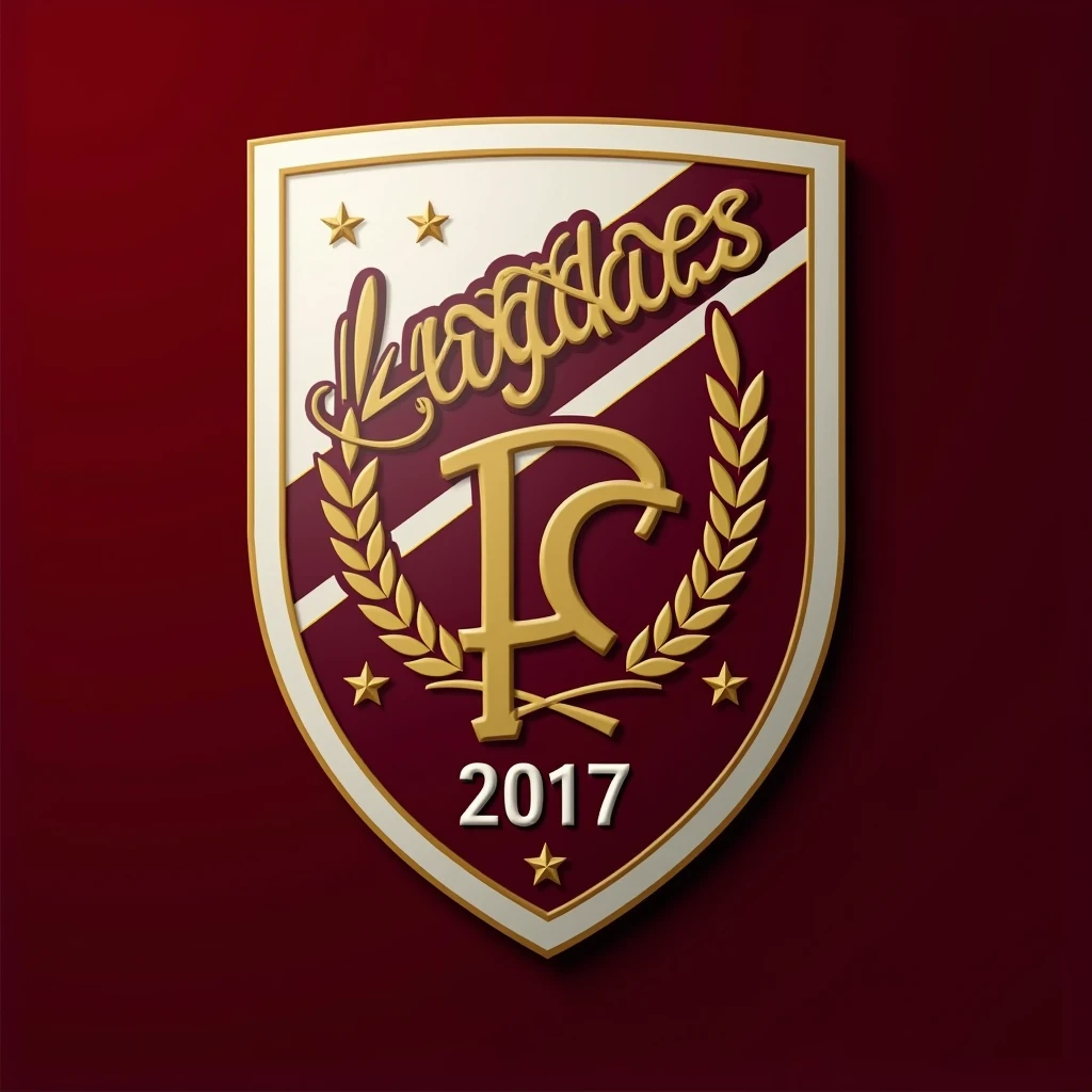 shield of a wine-colored football team,gold and white with the name on the shield of LARGADOS FC 2017