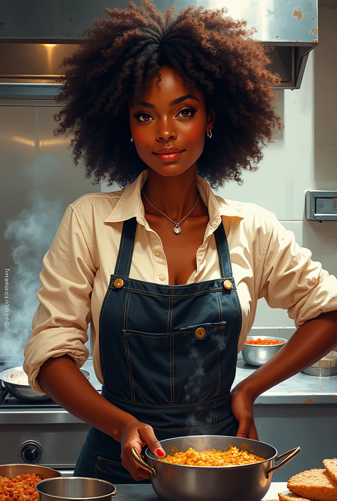 Illustration of a black woman chef with frizzy hair