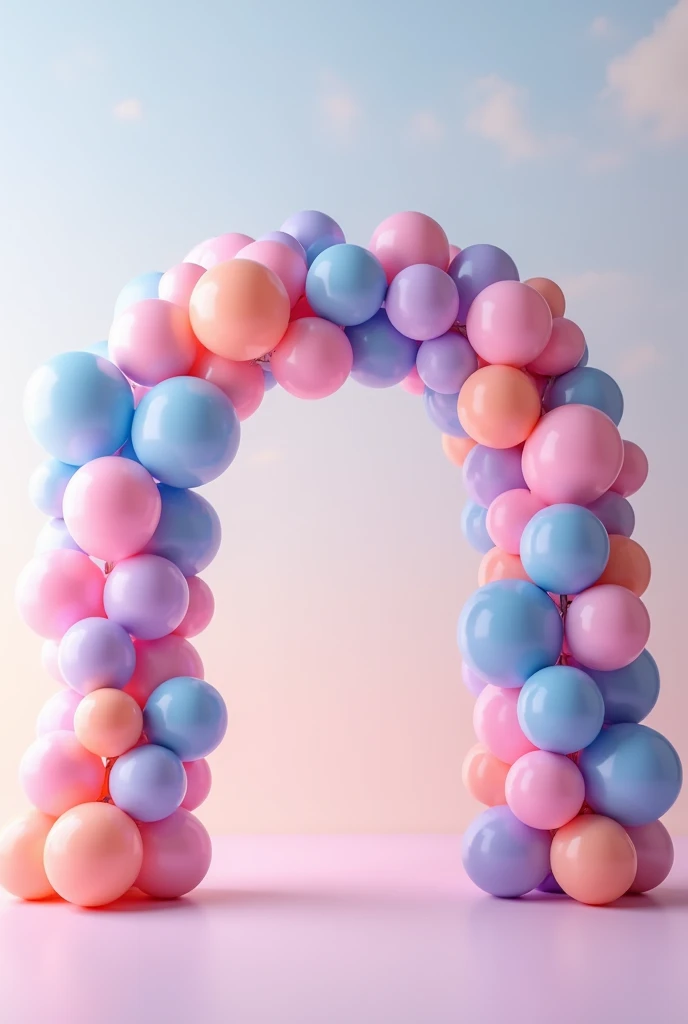I want a hyper-realistic balloon arch in all pastel colors that combines 3 colors for the decoration of a 15th birthday party, I need this arch to be seen from the front and be truly beautiful, and that it is horizontal.