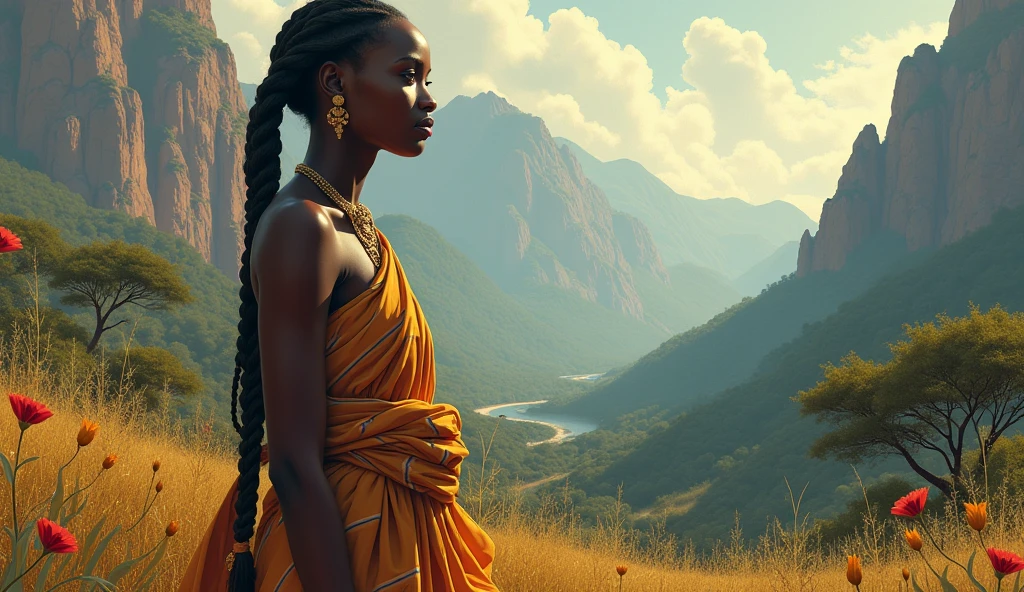 An black woman man from Africa is wondering and scared about the future 