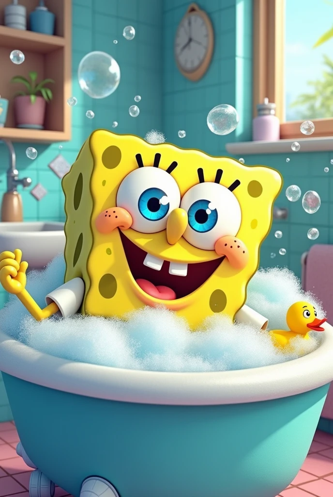 Spongebob taking a bath 
