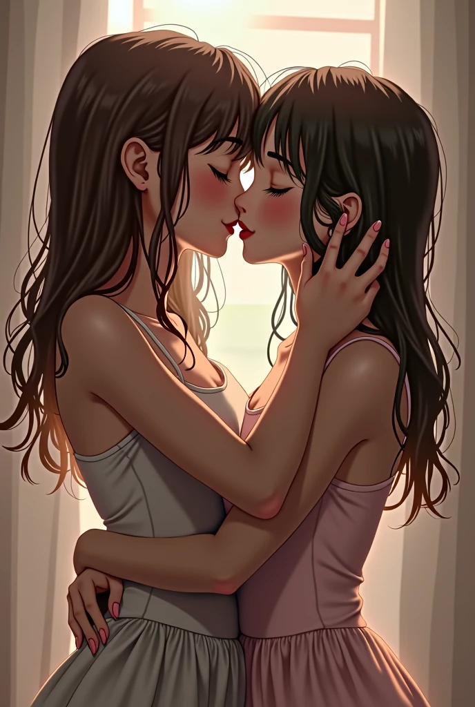Two girls kissing