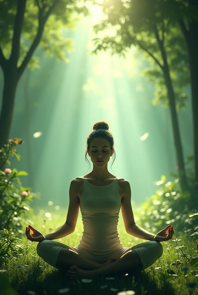 A person meditating in nature