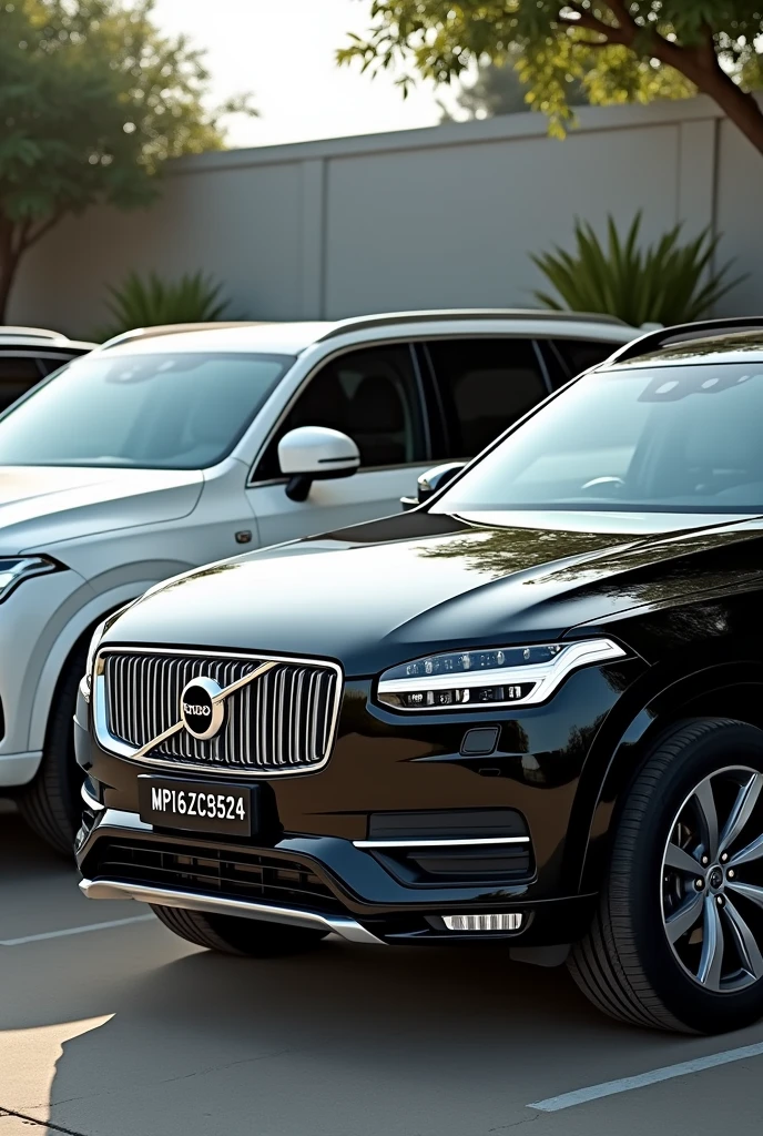 Make group photo of white fortuner with number plateMP16ZC5824 and black volvo xc with number plate MP16CB8558