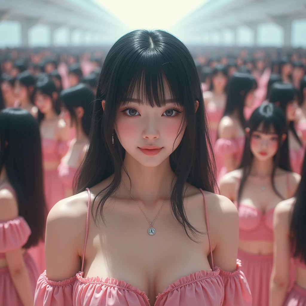 (((((Japanese Clone girls=Myself)))))), (((Best Super High quality Myself Clone girls Raw Photography Art))), (16K, Highest quality, Ultra-high resolution, RAW Photos), (((It&#39;s so unrealistic., With unparalleled depiction, With an unfathomable sight, An unprecedented and shocking worldview, Clone girls in a world of mass reproduction, Ultra-realistic))), (((Japanese, woman, 20yo, Saito-Asuka))), (Small face, ((Thick black hair, Semi-long hair))), ((V-neck short-sleeve dress)), (((((Very detailed美しい女体, Accurate body structure, Very detailed完璧な, Super busty body with very large breasts, Clearly emphasizes cleavage))))), (((Dark Eyes, Mature face, Cute Smile, A gentle gaze))), (((Her happy and smiling expression is so cute))), ((((((((Very detailed分身増殖描写, ((1girl→Myself cloning→1,000,000,000,000,000,000,000,000,000,000,000,000,000,000,000,000,000,000,000,000Myself Clone girls)))))))))), ((((((((Very detailed, The precise depiction of the proliferation of Myself Clone girls, ((With the perfectly identical bodies of Myself clone girls, With the exact same face as the Myself clone girls, With the exact same hairstyle as the Myself clone girls, In the exact same clothes as the girls who are my clones, Perfectly the same height as the Myself clone girls, Super big breasts, just like the Myself clone girls)))))))))), (((Myself clone girls only))), (((Very detailed depiction, (A group of Myself clone girls hugging each other, A large gathering of Myself clone girls, Fun conversations among crowds of Myself clone girls, A fun conversation among a crowd of Myself clone girls, Flirting with a crowd of Myself clone girls, Multiple Myself clone girls walking together in a crowd, turn around, The approaching crowd of Myself)))), (((Everyone looks at the camera))), (((Unbelievably crowded, Transcendent Myself clone girls intimately, A crowd of Myself clone girls surrounds you in 360 degrees))), (Bright, soft sunlight), (((Very wide field of view, Very detailed, Detailed ultra-perspective depiction with clear depth, super wide view))), (((((The place where multiple Myselves meet is a blissful place))))), (((Very photographic and detailed depiction, Myself clone girls will multiply infinitely and fill the surroundings from one side to the horizon with their bodies tightly packed together without any gaps., A scene of endless Myself clone girls, giving a happy vibe.))), (Focus on the average value of the image)