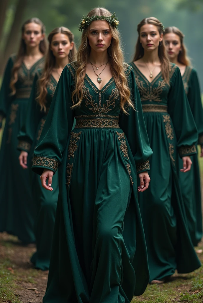 Bridesmaids in Celtic style clothing, Dark clothes