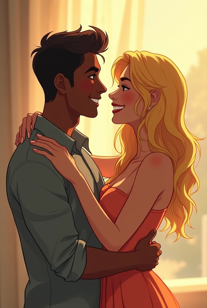 Cute couple photo,  dark-skinned,and blonde 