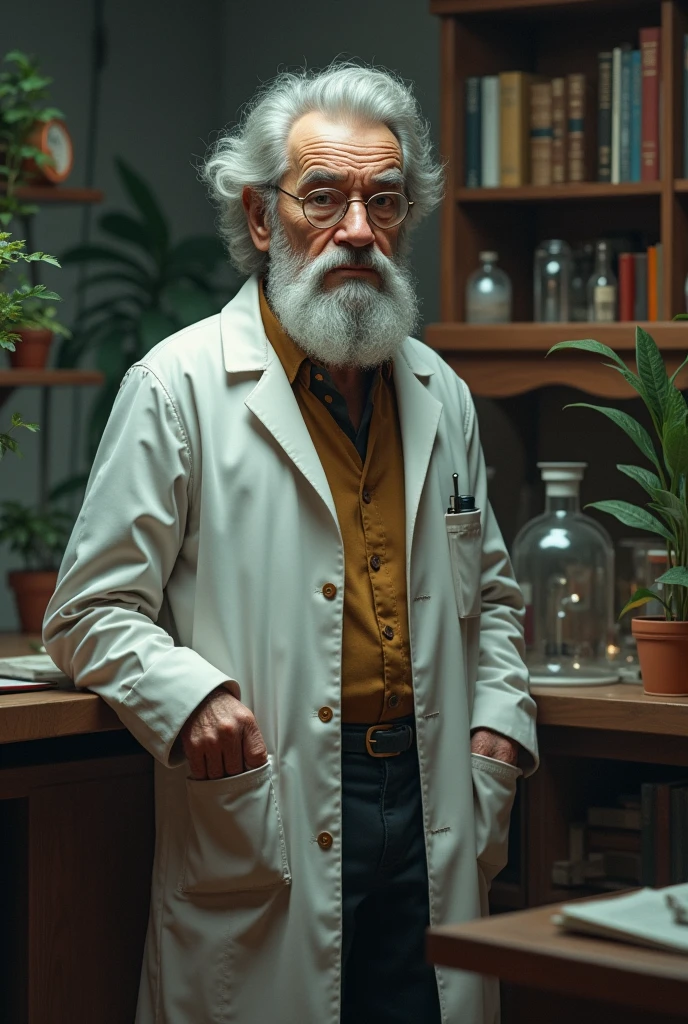 Old scientist standing