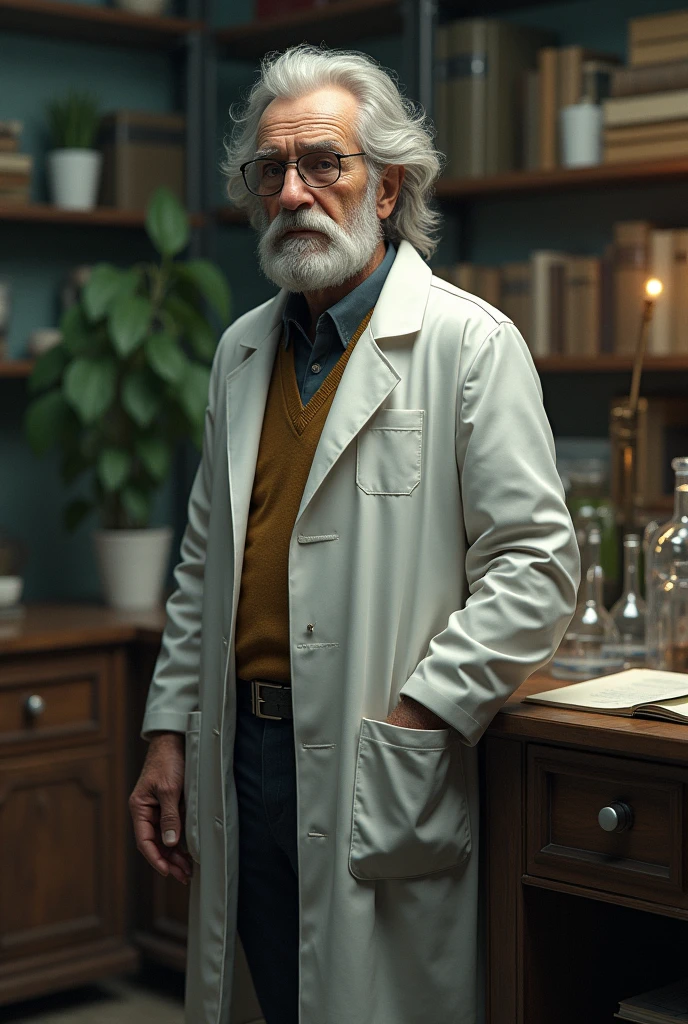 Old scientist standing